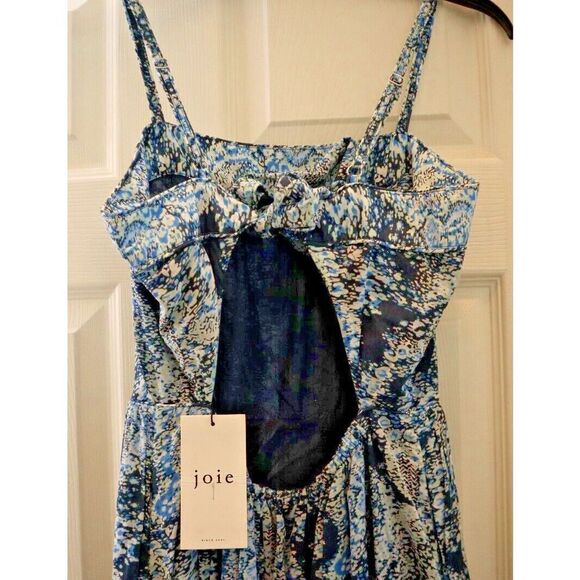 Joie 8895DR03315 Women's Sz XS Blue Elissabet Printed Tie Back Maxi Dress - Picture 5 of 13
